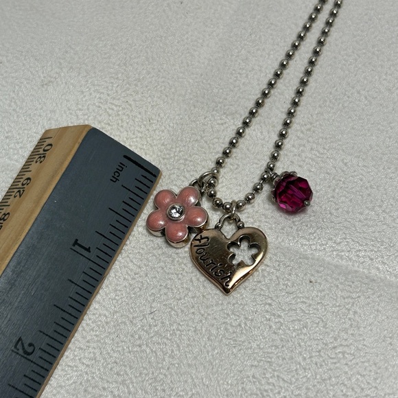 Brighton Flourish Heart Necklace Triple Charm Silver Plated Chrystal 20" - Picture 8 of 10